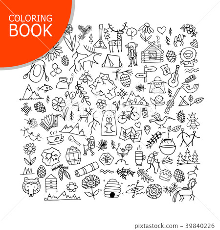 Mountain tourism set, sketch for your design Mountain tourism set, sketch for your design 39840226