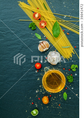 Italian food concept. Spaghetti with ingredients . Italian food concept. Spaghetti with ingredients . 39841472