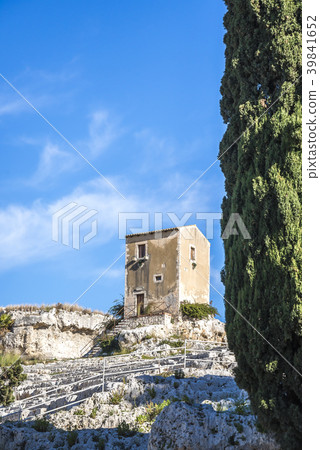 Landscape with a view of the quaint hut overlooking the Greek theater Landscape with a view of the quaint hut overlooking the Greek theater 39841652