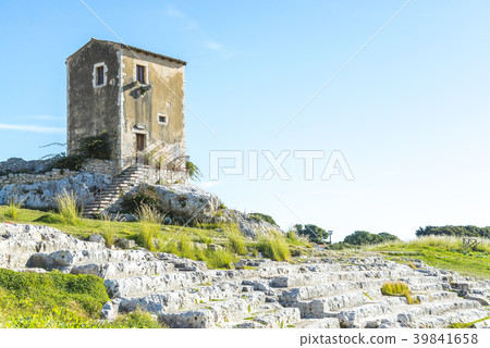 Landscape with a view of the quaint hut overlooking the Greek theater Landscape with a view of the quaint hut overlooking the Greek theater 39841658