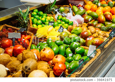 counter of fruits in store. grocery shopping 39841975