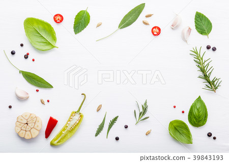 Various fresh herbs for cooking ingredients. 39843193