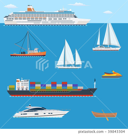 Set of flat yacht, scooter, boat, Set of flat yacht, scooter, boat, 39843304