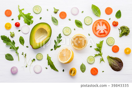 Food pattern with raw ingredients of salad. Food pattern with raw ingredients of salad. 39843335