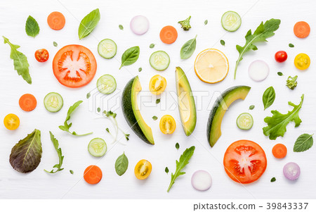 Food pattern with raw ingredients of salad. Food pattern with raw ingredients of salad. 39843337