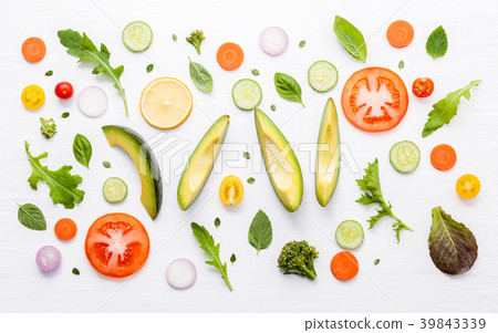 Food pattern with raw ingredients of salad. Food pattern with raw ingredients of salad. 39843339
