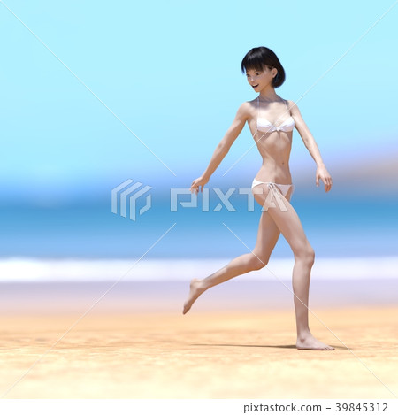 Young woman in white bikini posing on the beach perming3DCG illustrations material Young woman in white bikini posing on the beach perming3DCG illustrations material 39845312