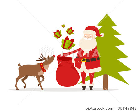 Reindeer Helps Santa to Prepare Christmas Gifts. 39845845