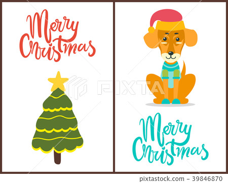 Merry Christmas Dog and Tree Vector Illustration Merry Christmas Dog and Tree Vector Illustration 39846870