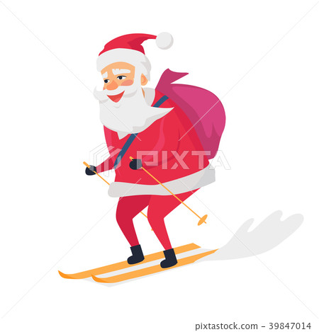 Skiing Happy Santa Clous on White Background Skiing Happy Santa Clous on White Background 39847014