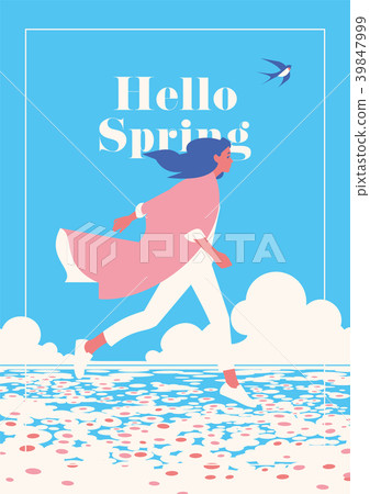 Hello Spring romantic poster. - Stock Illustration [39847999] - PIXTA