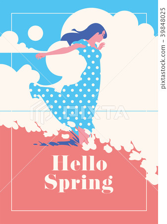 Hello Spring romantic poster.-插圖素材 [39848025] - PIXTA圖庫