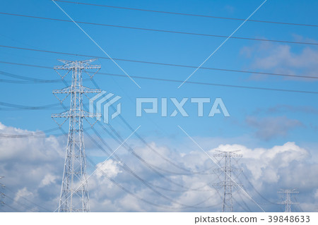 High voltage cable and steel tower 39848633