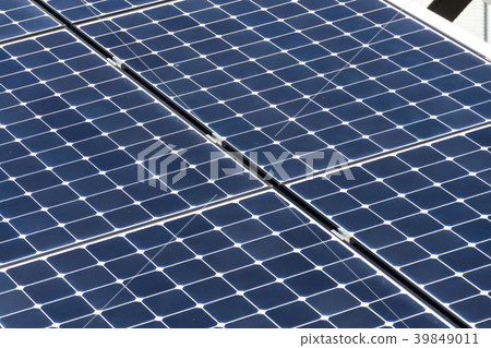 Blue rotating solar panels tilted axis tracker 39849011