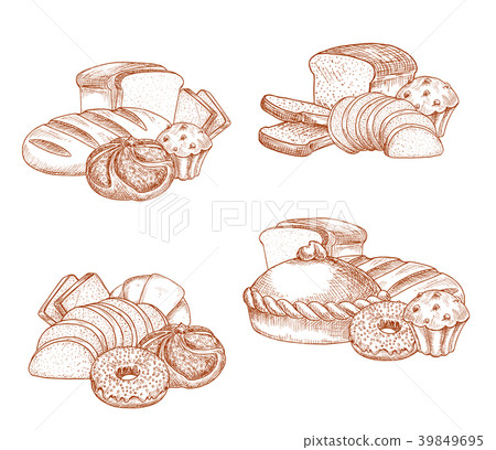 Bread and bakery or pastry vector sketch 39849695