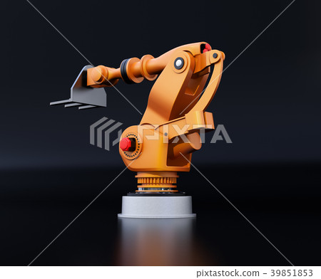 Image of large industrial robot with orange on black background 39851853