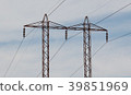Detail of high voltage tower against sky. 39851969