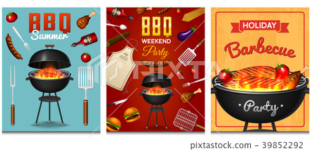 Barbecue grill elements set isolated on red - Stock Illustration ...