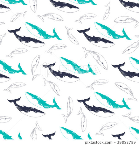 pattern with colored whales - Stock Illustration [39852789] - PIXTA