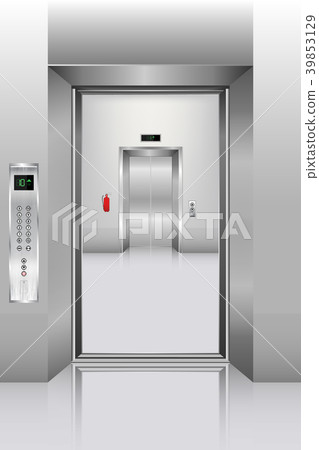 Realistic elevator in office building., Interior Realistic elevator in office building., Interior 39853129