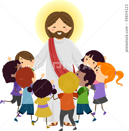 Man Jesus Stickman Kids Hug Illustration 39854123