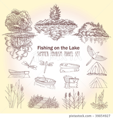 Fishing on the lake background with boat Fishing on the lake background with boat 39854927