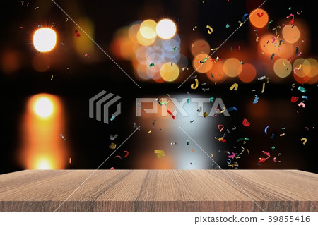 shelf Empty wood table and light bokeh background shelf Empty wood table and light bokeh background 39855416