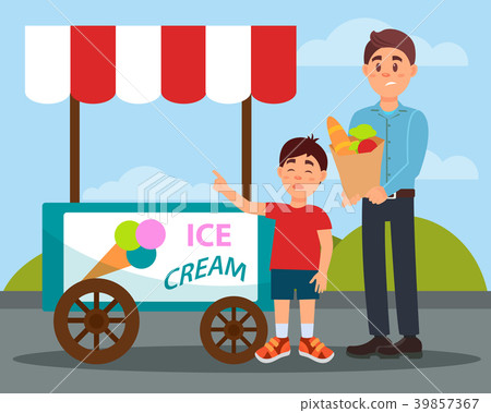 Capricious child asking his father to buy ice Capricious child asking his father to buy ice 39857367