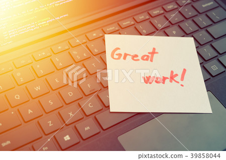 Great work message concept written post it 39858044