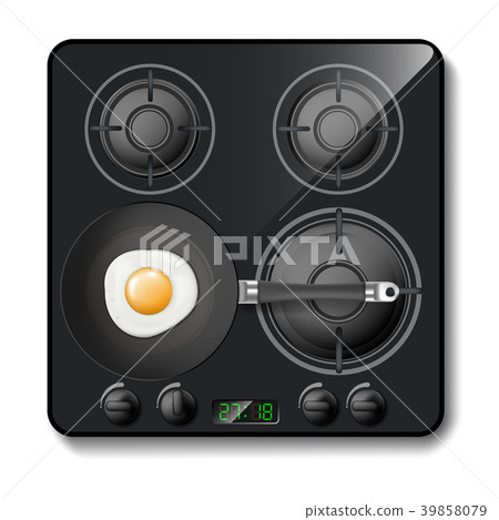Vector realistic gas stove, black modern cooktop Vector realistic gas stove, black modern cooktop 39858079