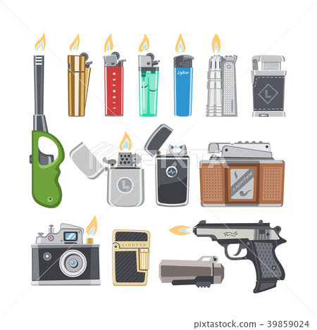 Lighter vector cigarette-lighter with fire or Lighter vector cigarette-lighter with fire or 39859024
