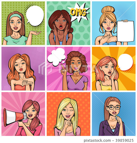 Comic woman vector popart cartoon girl character 39859025