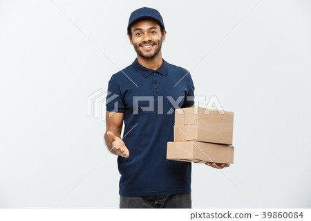 Delivery Concept - Portrait of Happy African Delivery Concept - Portrait of Happy African 39860084