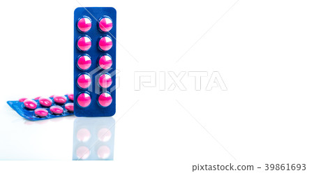 Ibuprofen in pink tablet pills pack in blue pack  39861693