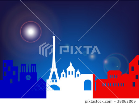 silhouette skyline Paris by night with French flag silhouette skyline Paris by night with French flag 39862809