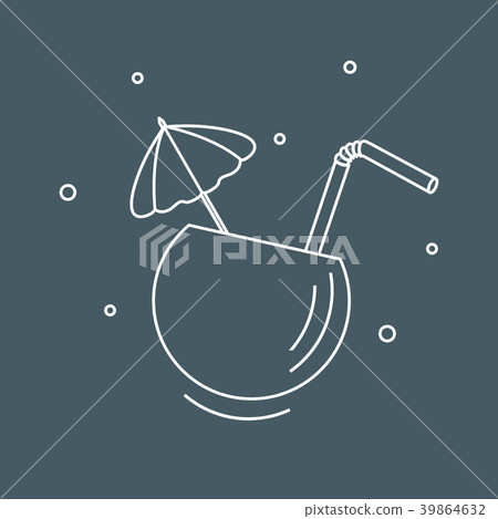 Stylized icon of the cocktail in half coconut, 39864632