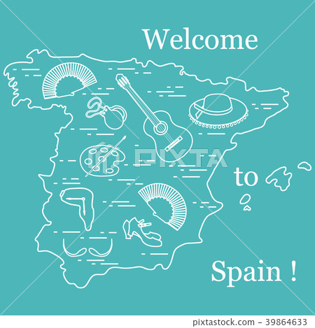 various symbols of Spain arranged in a circle various symbols of Spain arranged in a circle 39864633