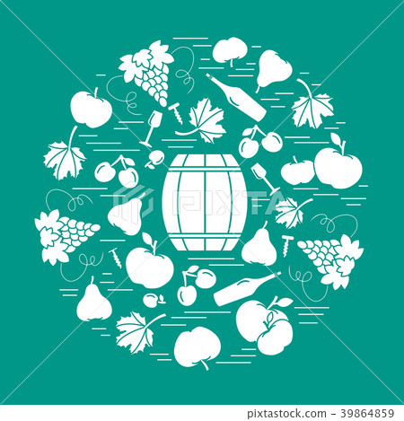 Autumn symbols in circle Barrel, corkscrew, wine 39864859