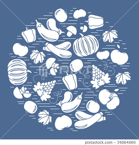 Set of autumn seasonal fruits and vegetables in 39864860