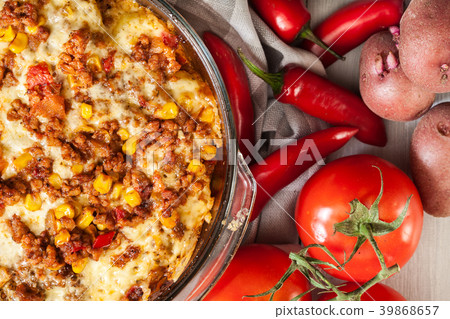 Mexican potato casserole with minced meat 39868657