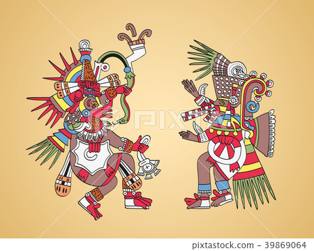 Quetzalcoatl and Tezcatlipoca, Aztec gods - Stock