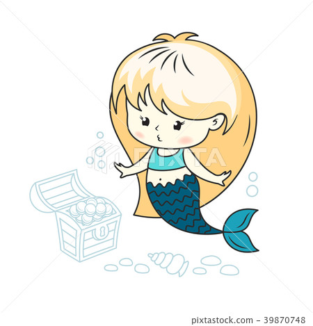 Cute little mermaid with a treasure chest Cute little mermaid with a treasure chest 39870748