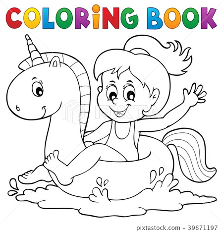 Coloring book girl floating on unicorn 1 Coloring book girl floating on unicorn 1 39871197