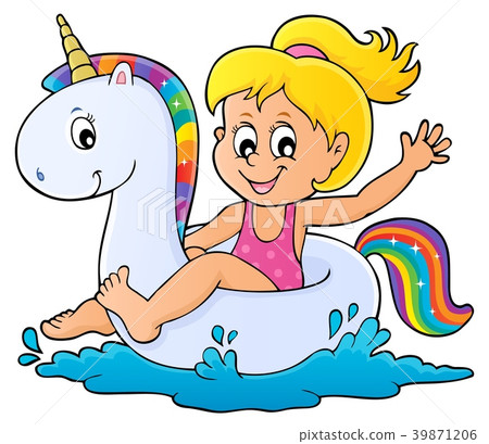 Girl floating on inflatable unicorn 1 Girl floating on inflatable unicorn 1 39871206