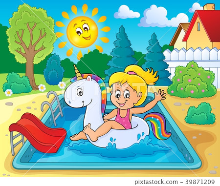 Girl floating on inflatable unicorn 3 Girl floating on inflatable unicorn 3 39871209