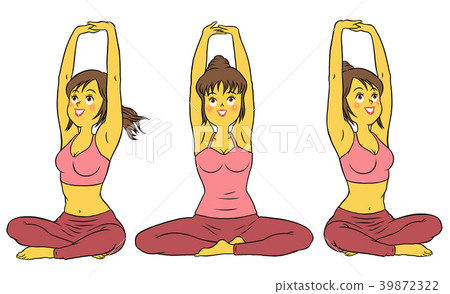 3 sets of women doing yoga fitness 39872322
