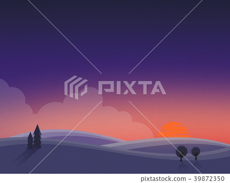 晚上風景太陽落山（日本紙紋理） 39872350