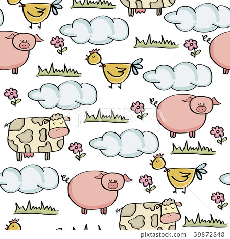 doodle seamless pattern with animal farm 39872848