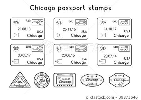 Passport stamps. Chicago, USA. Arrival and 39873640