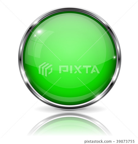 Glass green button. Round 3d button with metal - Stock Illustration ...